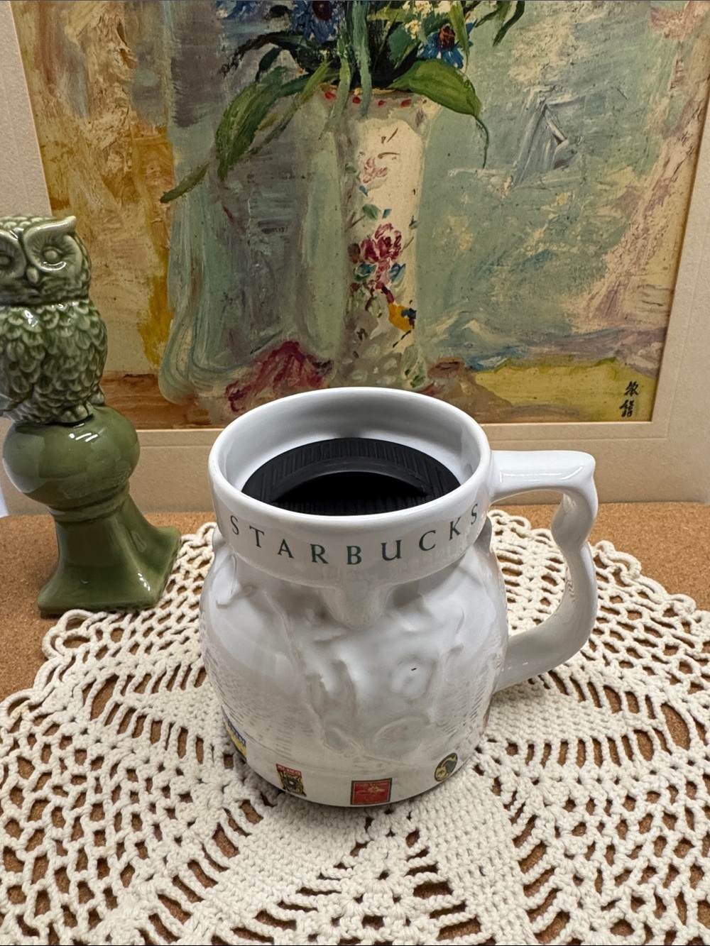 Vintage 1997 Starbucks Around the World Globe 3D Ceramic Travel Mug 16oz